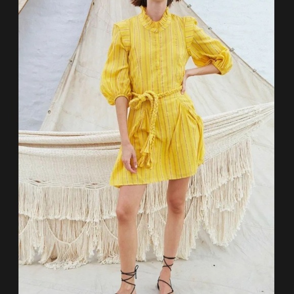 Apiece Apart Rafaela Mini Dress In Yellow Women's Size 2 Metallic Striped - Picture 2 of 7